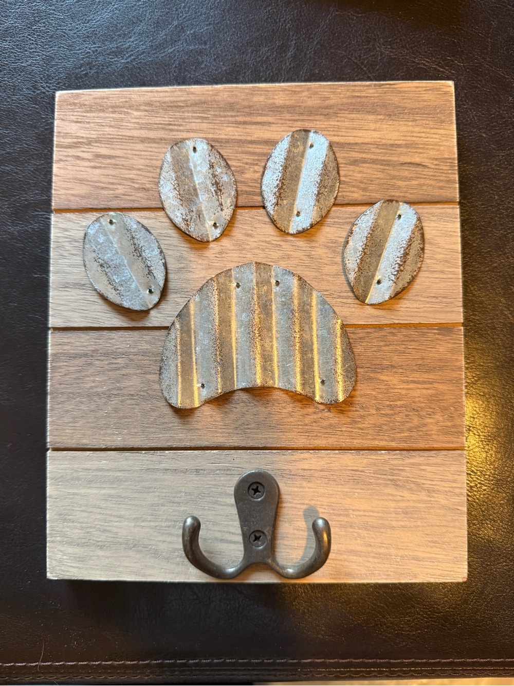 Wooden Paw Wall Hook - Rustic Brown and Silver